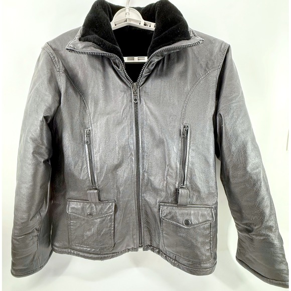 WILDA Genuine Leather Jacket Womens Fur Collar Medium Black Moto Biker Bomber - Picture 1 of 12